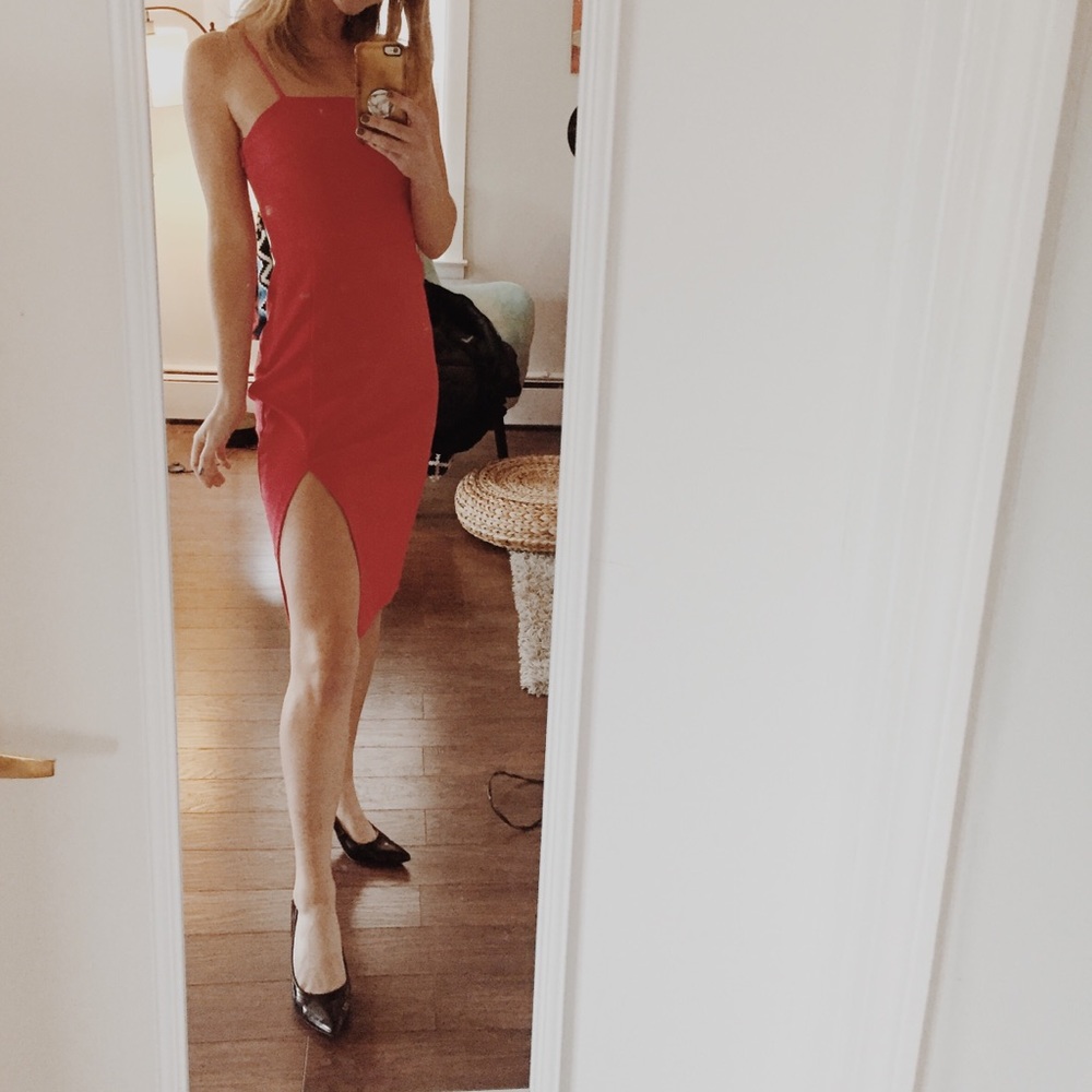 Express Red Holiday Spaghetti Strap Dress